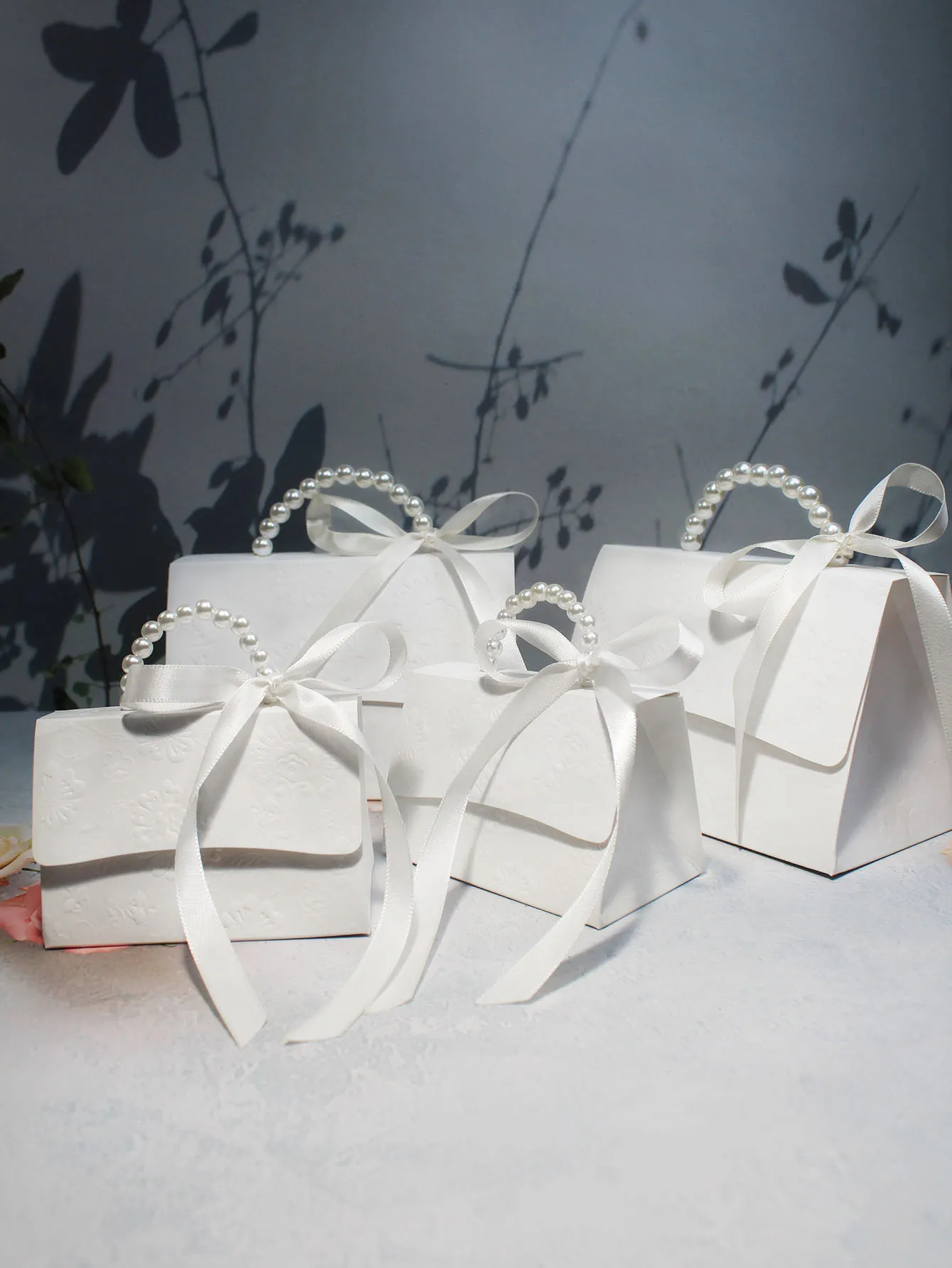 Stylish Embossed Gift Box in Black White Variants with Satin Ribbons Pearl Handles Available in Multiple Sizes for All Occasions