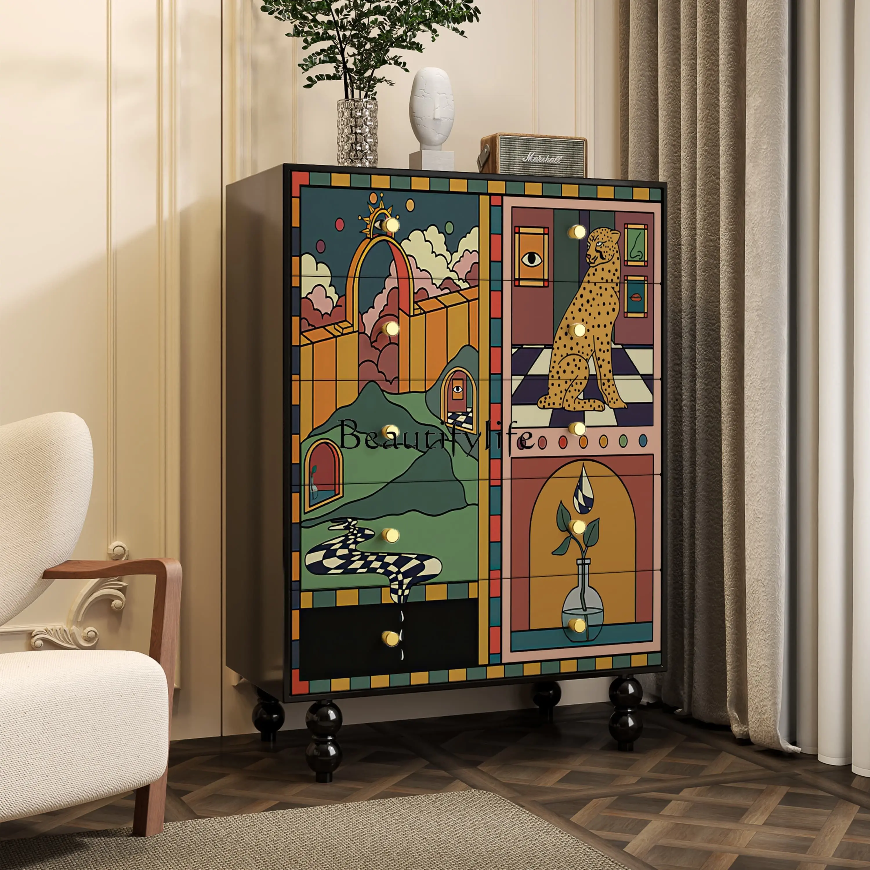 

French medieval solid wood chest of drawers B & B restaurant Hotel decorative locker