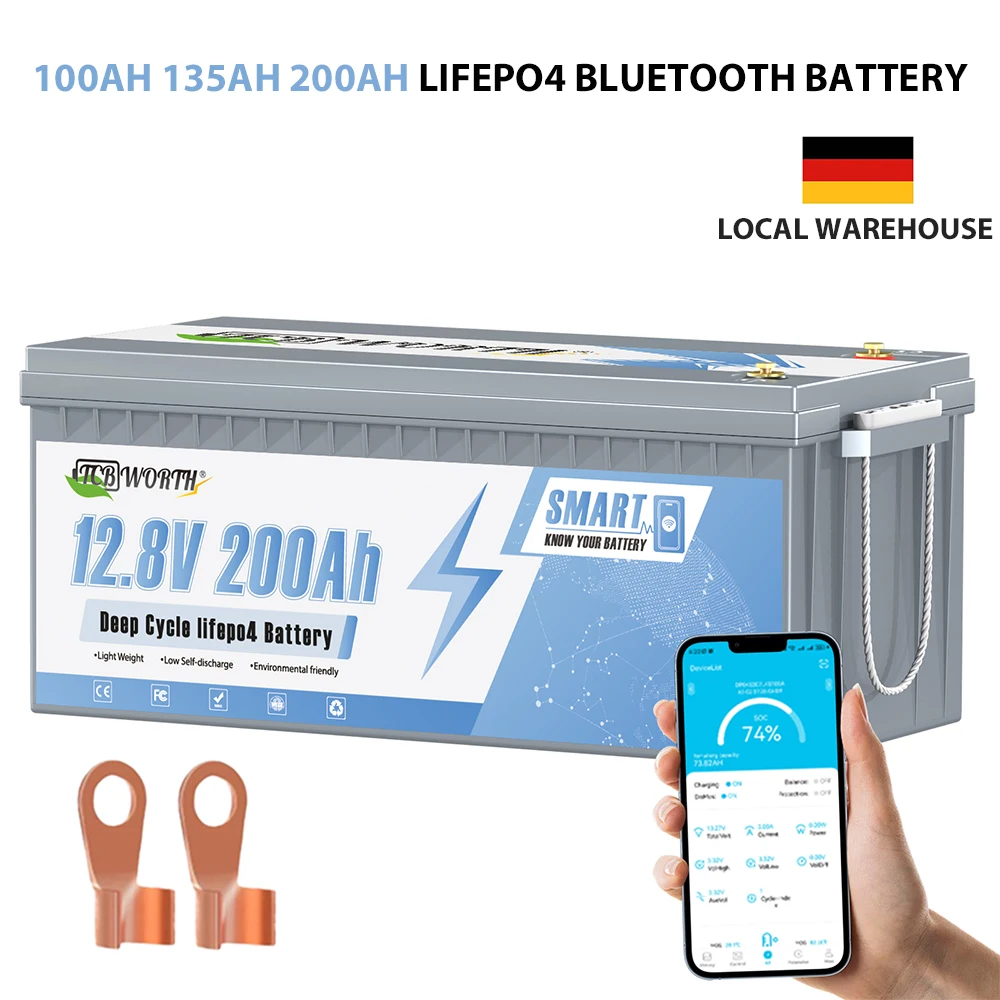 LiFePO4 12V 100Ah 200Ah Battery Pack 12.8V 2560Wh Grade A 6000+ Cycles RV Golf Cart Boat Solar Battery EU UA TAX Free