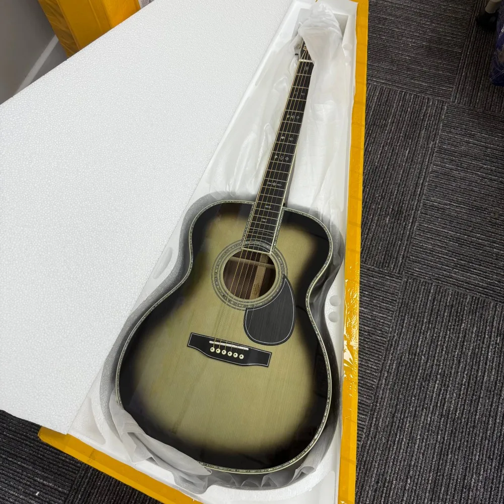 Handmade OM Series Acoustic Guitar with Ebony Fingerboard 20 Frets for Band Performance