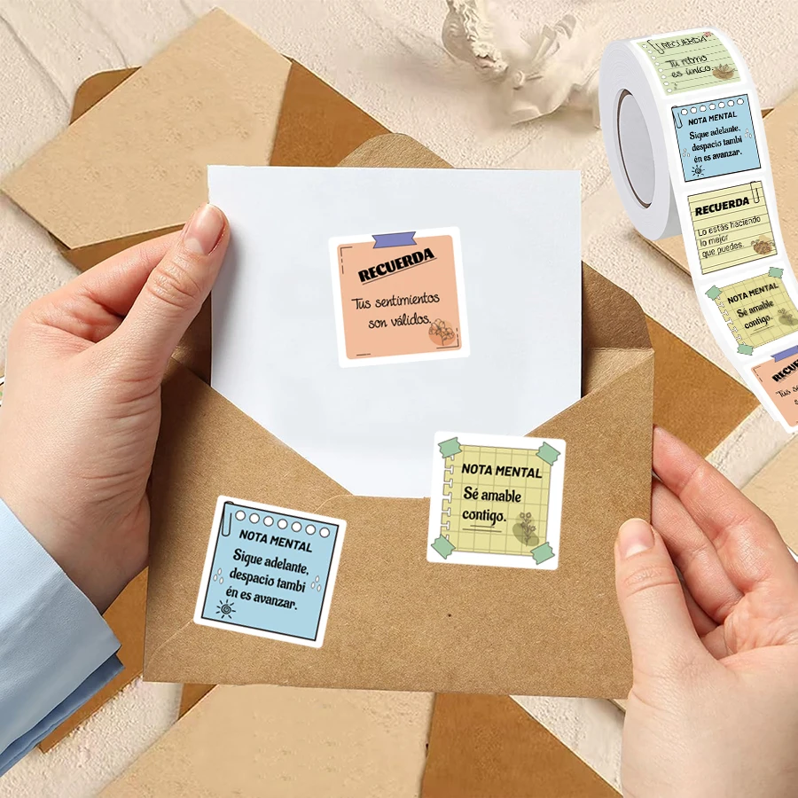 500 Pcs Spanish Mental Reminder Stickers Roll -Self-Adhesive Scrapbook Motivational Labels with Positive Quotes