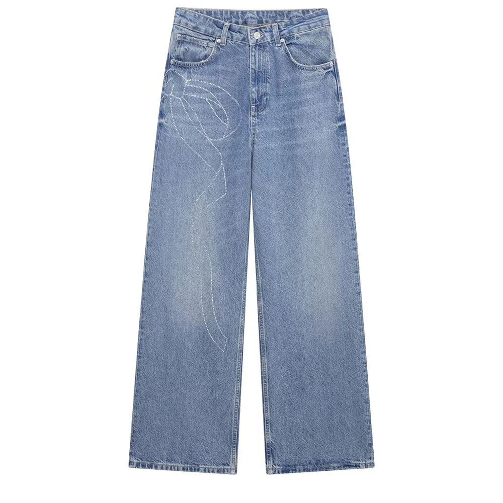 

TRAF Women 2025 Spring New Fashion Lazy Feng Shui Diamond Jeans Chic Zipped All-Match Straight Pants Trousers Mujer