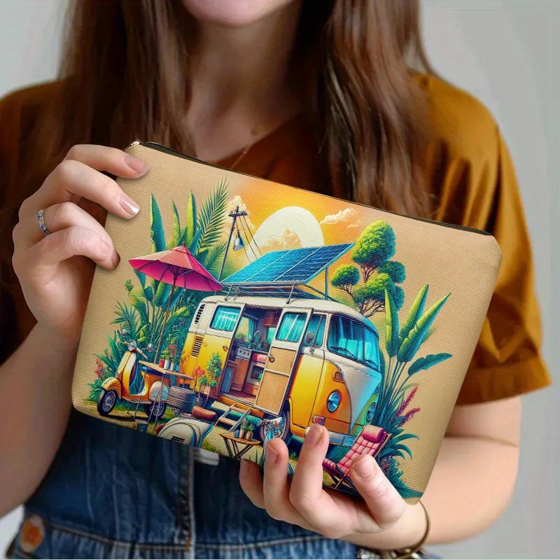 

Cosmetic Bag 1pc, Summer Camper Van, Lightweight Zipper Design Toiletry Bag, Suitable for Travel And Daily Use Multifunctional