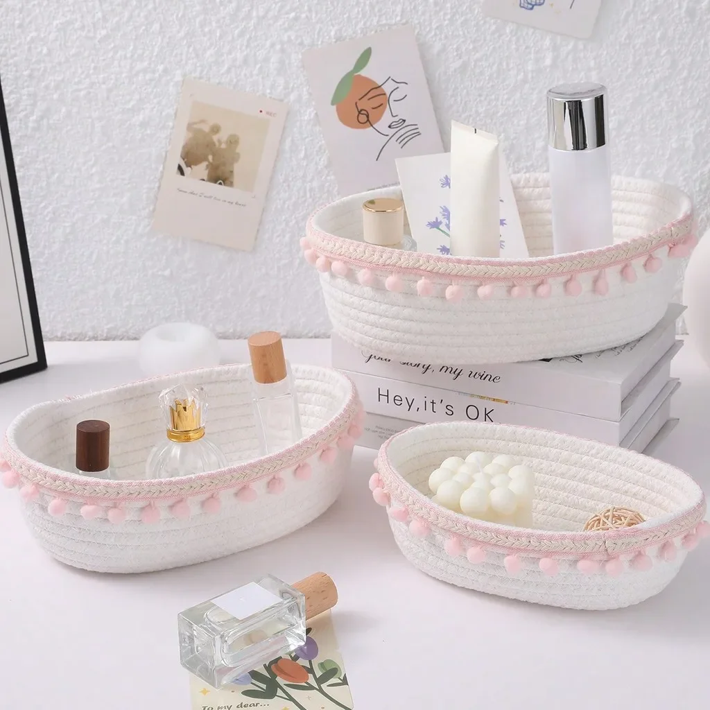

3 Sizes Skincare Cosmetic Storage Basket for Bathroom Home Living Room Desktop Miscellaneous Items Organization