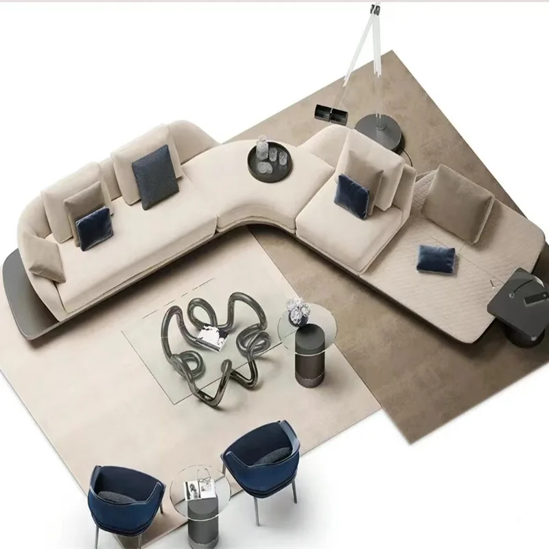 

Light luxury living room leather cloth combined with sofa large corner princess seat