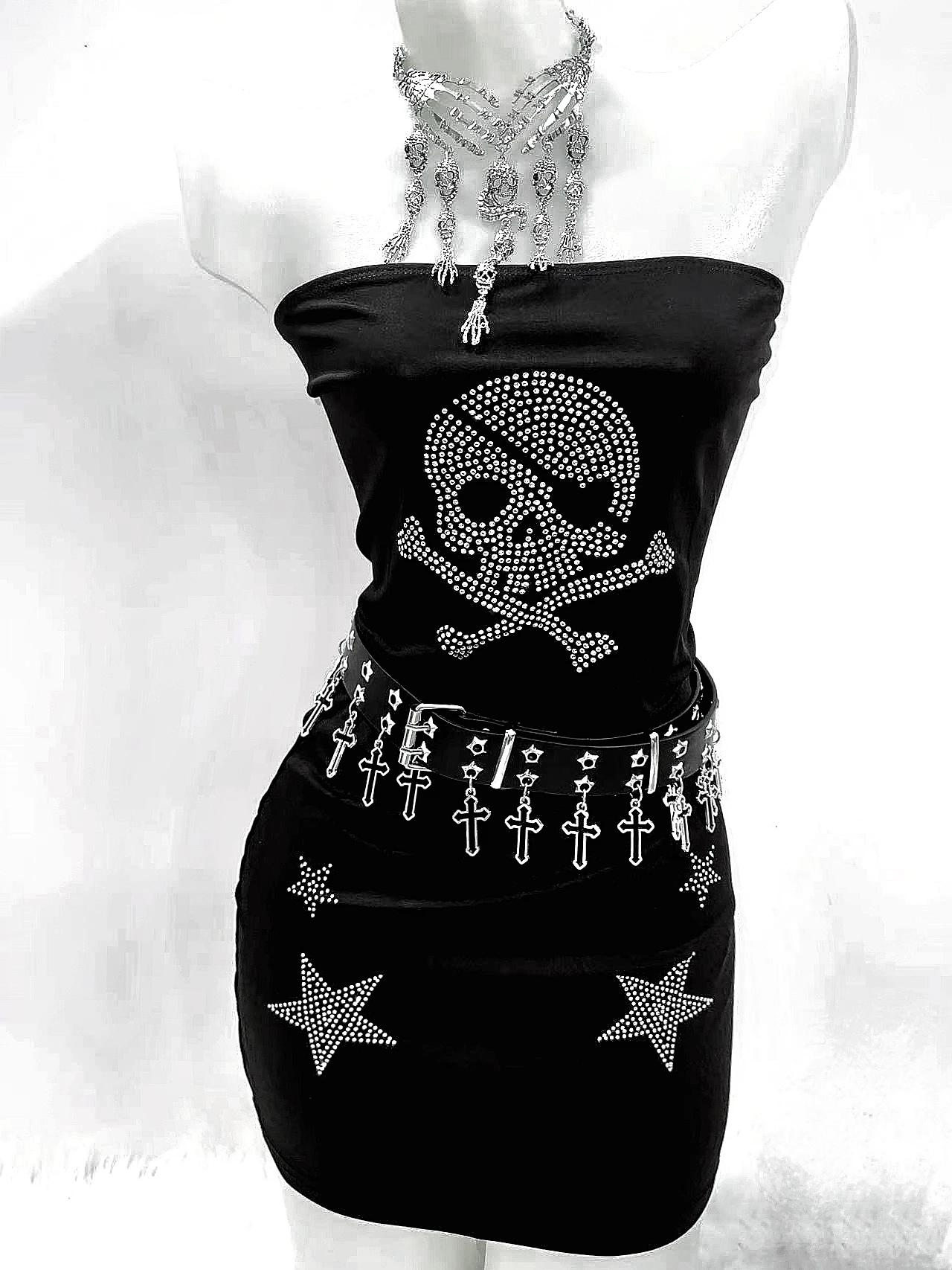 Dark Subculture Strapless Top Skull Explosion Hot Stamping Sexy Sleeveless Tight Fitting Slimming Hip Hugging Short Skirts