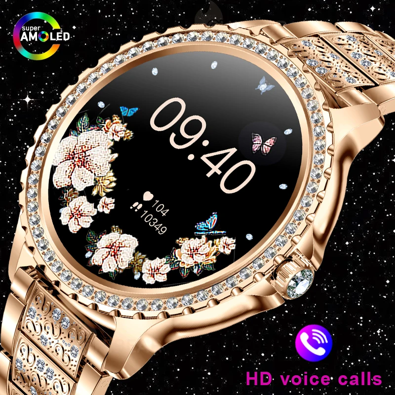 2025 موضة جديدة للنساء ساعة ذكية AMOLED HD شاشة ساعة رياضية الصحة معدل ضربات القلب مكالمة صوتية ساعة ذكية لنظام أندرويد IOS