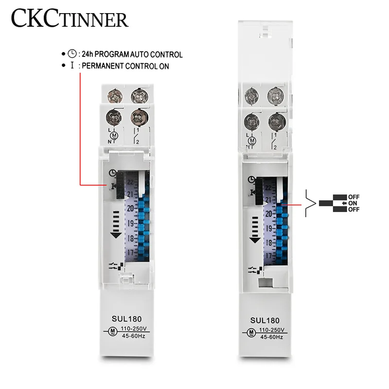 SUL180 DIN Rail Time Switch Mechanical Timer Switch 24 Hours Programmable Timer Control Time Switch 220VAC 16A High Quality