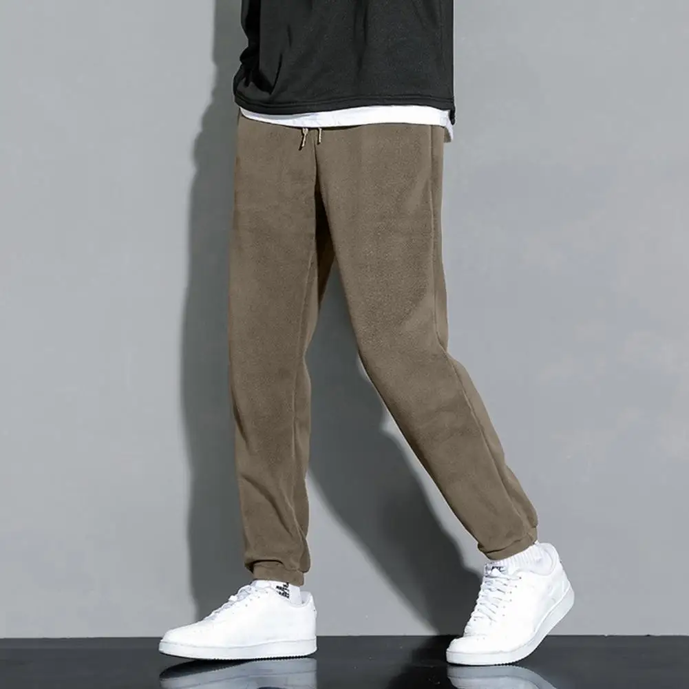 

Drawstring Waist Pants Men's Thickened Sweatpants with Drawstring Waist Warm Jogger Pants for Gym Streetwear Casual Loose Fit