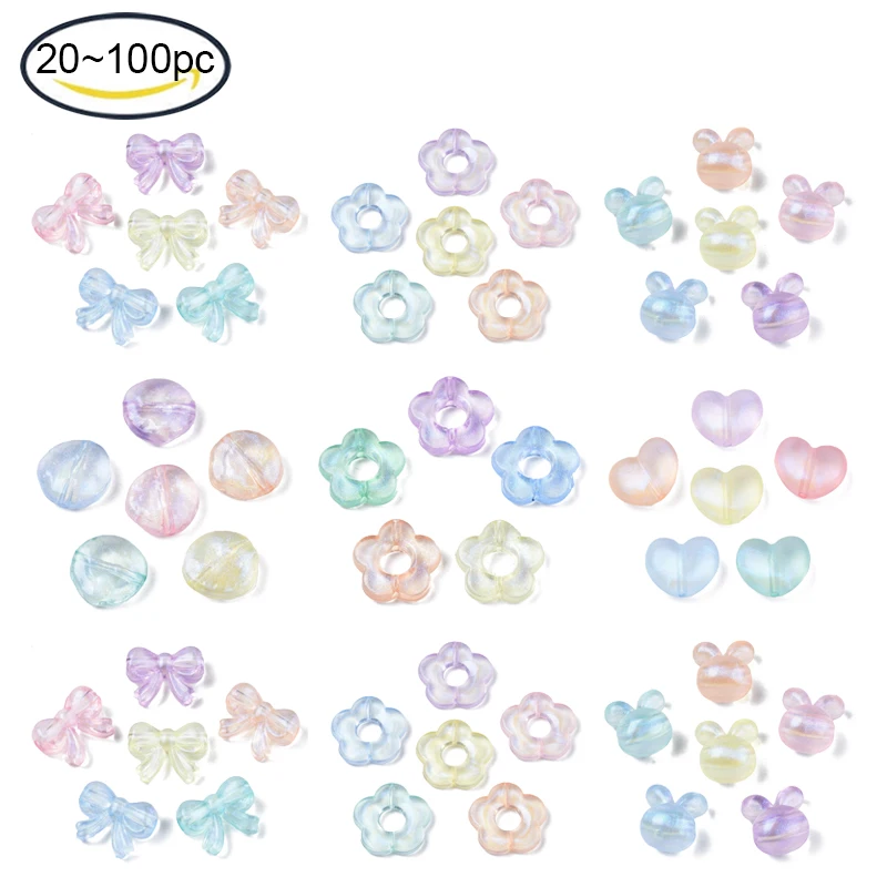 20PCS Transparent Acrylic Beads Glitter Powder Flower Mixed Color 26 5x25 5x4 5mm Hole: 1 8mm