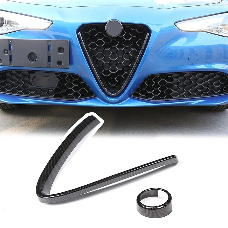 ABS Carbon Fiber Texture Front Grille Decoration Frame Cover For Alfa Romeo Giulia 2017-2020 Exterior Accessories