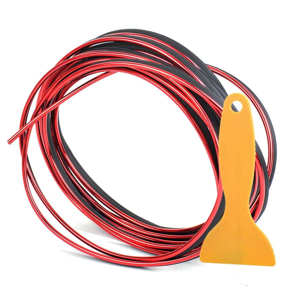 Car DIY Interior Decoration Door Sticker Moulding Strip Trim Line Red 5 Meter PVC Plastic + Plating Car Accessories