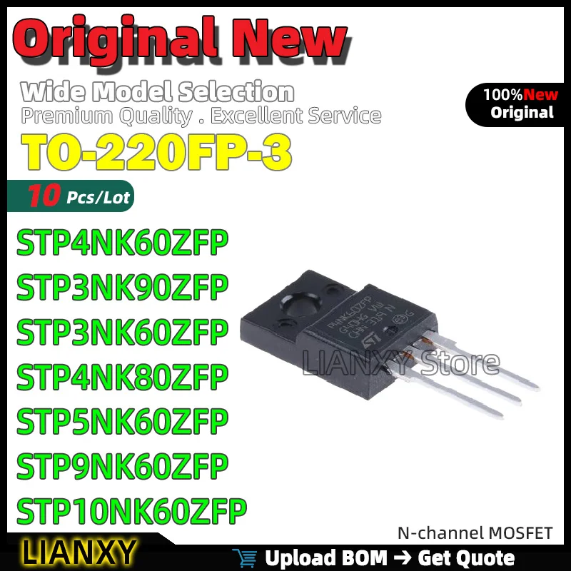 

10 шт. TO-220FP-3 STP4NK60ZFP STP3NK90ZFP STP3NK60ZFP STP4NK80ZFP STP5NK60ZFP STP9NK60ZFP STP10NK60ZFP N-канальный MOSFET Совершенно новый