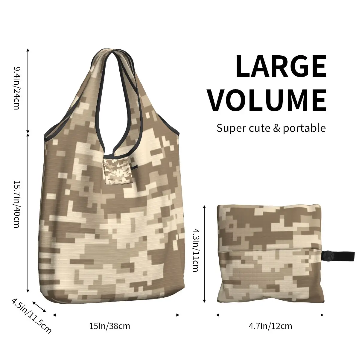 Tas belanja kapasitas besar wanita, tas bahu kamuflase militer Multicam, tas belanja kapasitas besar, tas tangan Camo Digital gurun