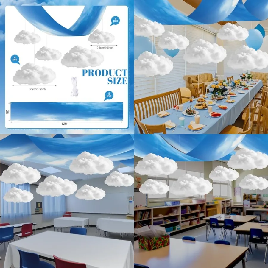 

Pcs Sky White Cloud Ceiling Decor Include 12 x 2 Feet Fluorescent Light Covers 8 Packs Imitation Artificial 3D Cloud Props Clas