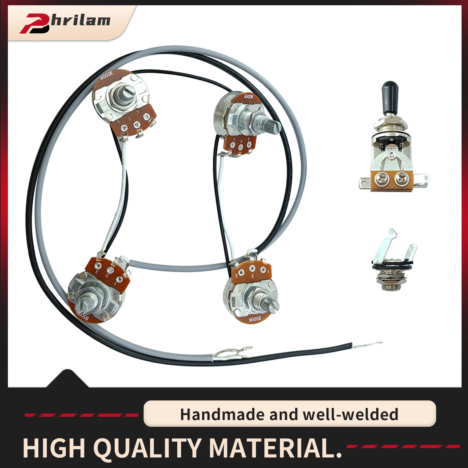 PHRILM جيتار سلكي مسبقًا، حزام لاقط هامبوكينغ، سلكي مسبقًا 2V2T مع مقياس جهد 500K ومفتاح تبديل ثلاثي الاتجاهات لـ LP #1