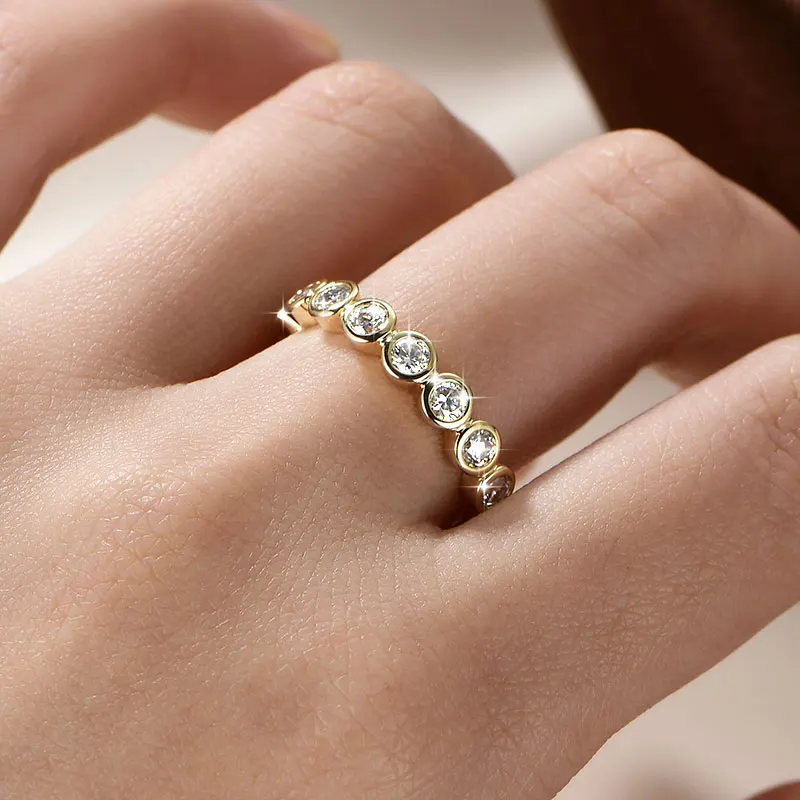 IOGOU 14k Gold Filled Full Eternity Ring Bezel 3mm D Round Moissanite Rings Stackable Bands GRA Certified Jewelry for Women 2026