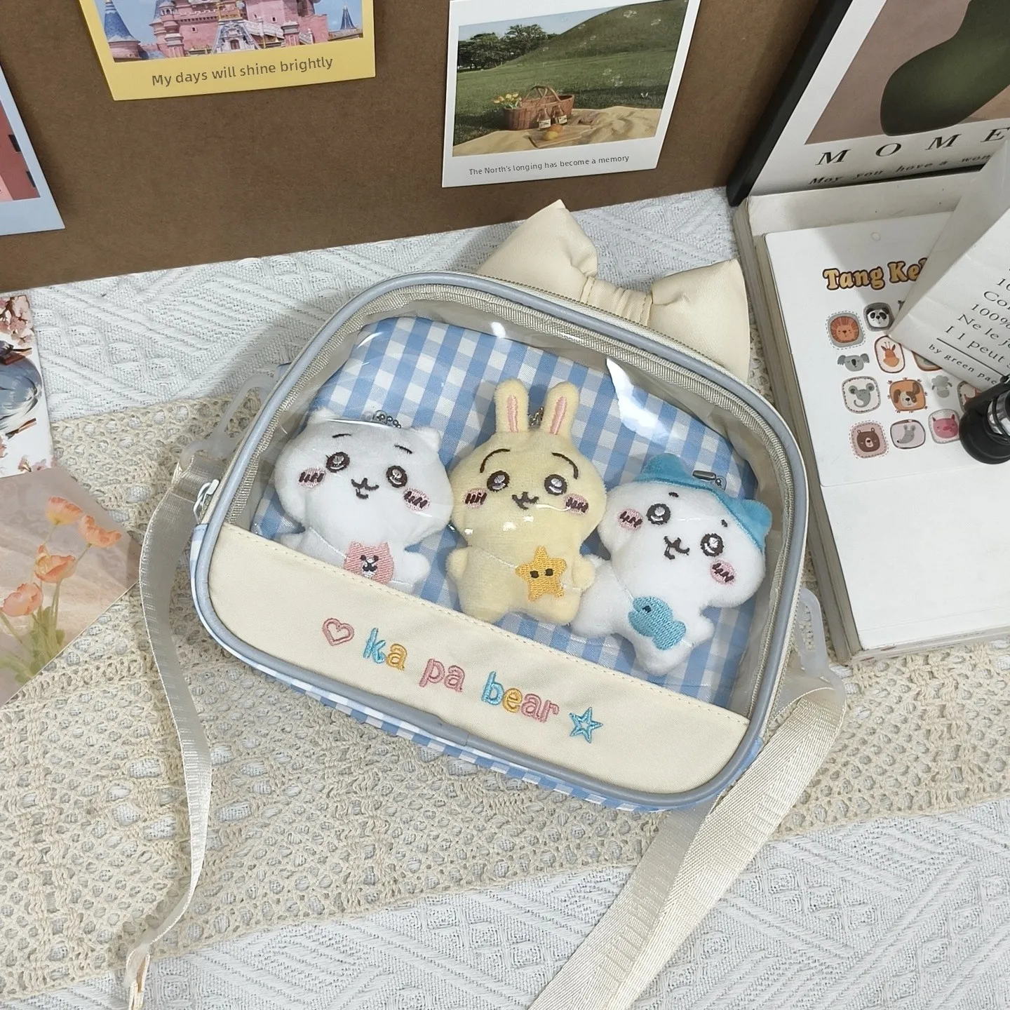 

aron Color id Japanese Sle Crossbody Bag Transparent Single oulder Bag Knot Leisure Square Bag for Youth