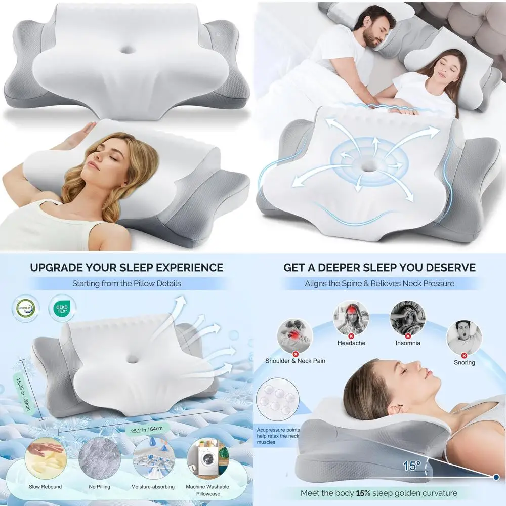 

Эргономичная охлаждающая подушка из пены с эффектом памяти для снятия боли в шее, идеально подходит для сна на боку, спине и на животе, с дышащим чехлом из ледяного шелка.