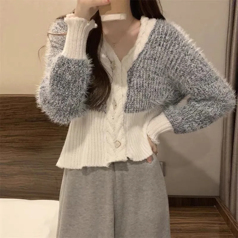 Knit Cardigan Female New Autumn and Winter Models Sense of Advanced Temperament Puff Sleeve Sweet Sweater Dopamine