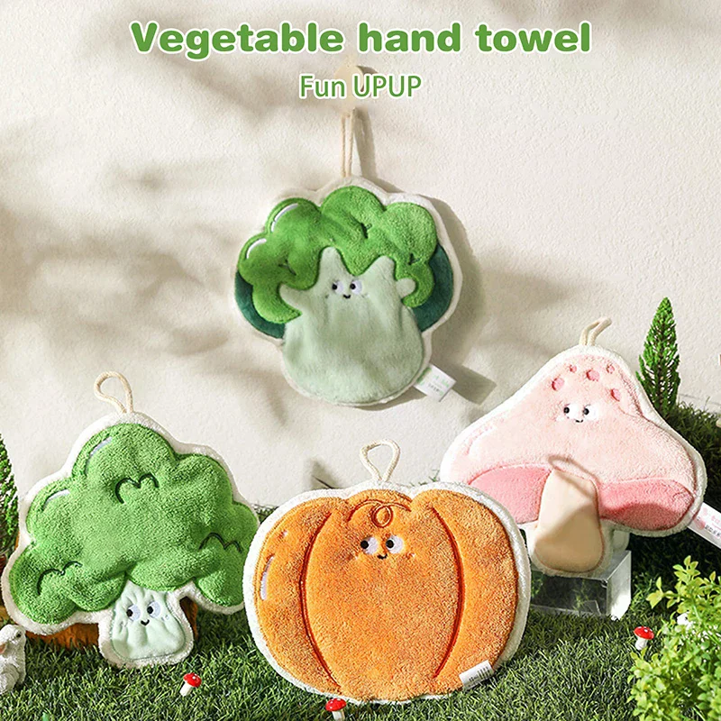 1Pc Hand Towel Cartoon Wipe Handkerchief Rag Vegetable Shape Towels For Wiping Hands Thickening Absorbent With Hanging Loop