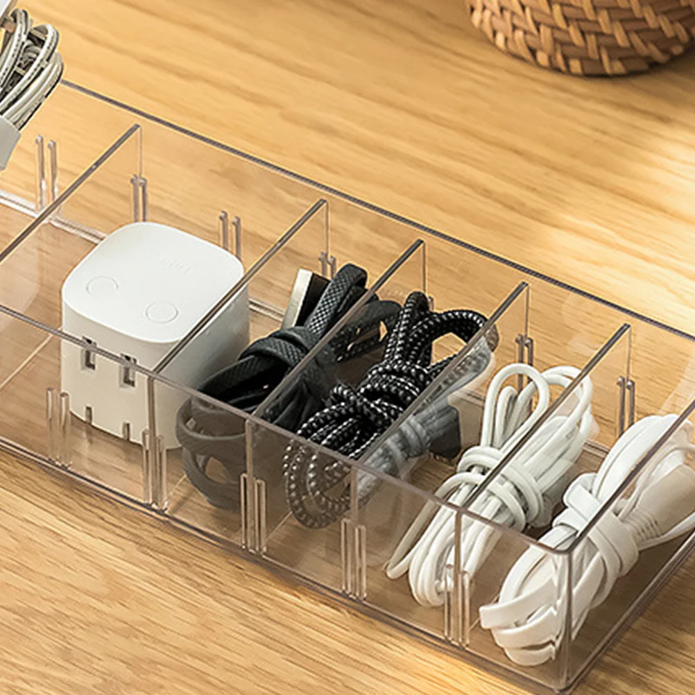 

1pc Data Cable Box Pet Material Desktop Organizer Wire Storage Box Multi-Grid Wire Case For Home Office Study Living Room