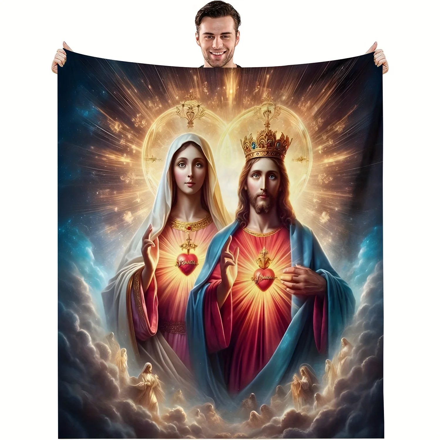 Spiritual Jesus Mary Religious Christian Blanket Throw Divine Art Home Decor Catholic Gift Cozy Biblical Bedspread Sleeper Throw