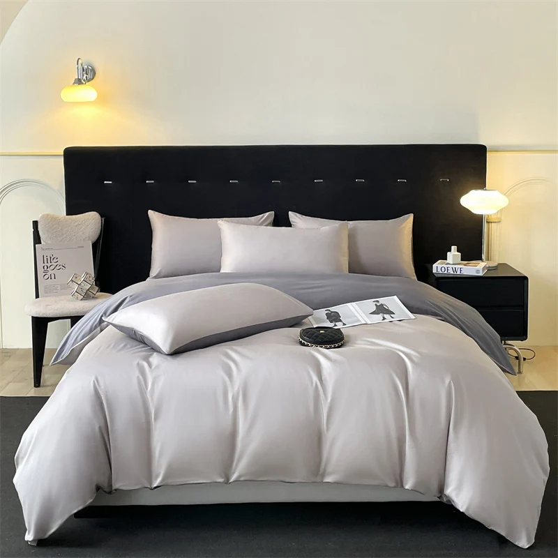 Gray Hotel Style Bedding Set 100% Cotton Solid Color Duvet Cover Fitted Bed Sheet Pillowcases Mattress Cover With Rubber band