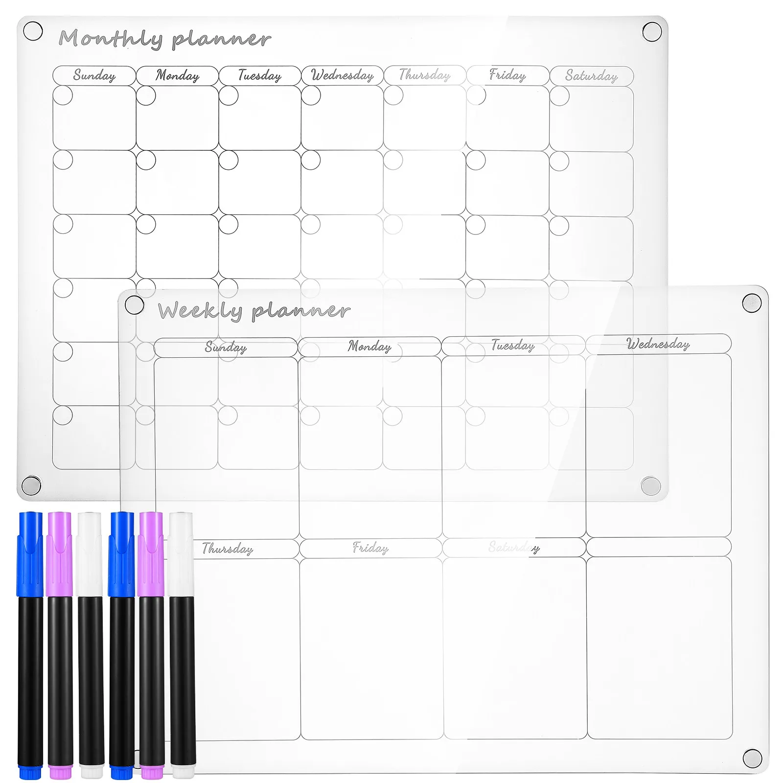 

2Pcs Clear Acrylic Writing Board Weekly Monthly Planner Transparent Dry Erase Calendar for Fridge Wall Office Home Schedule List