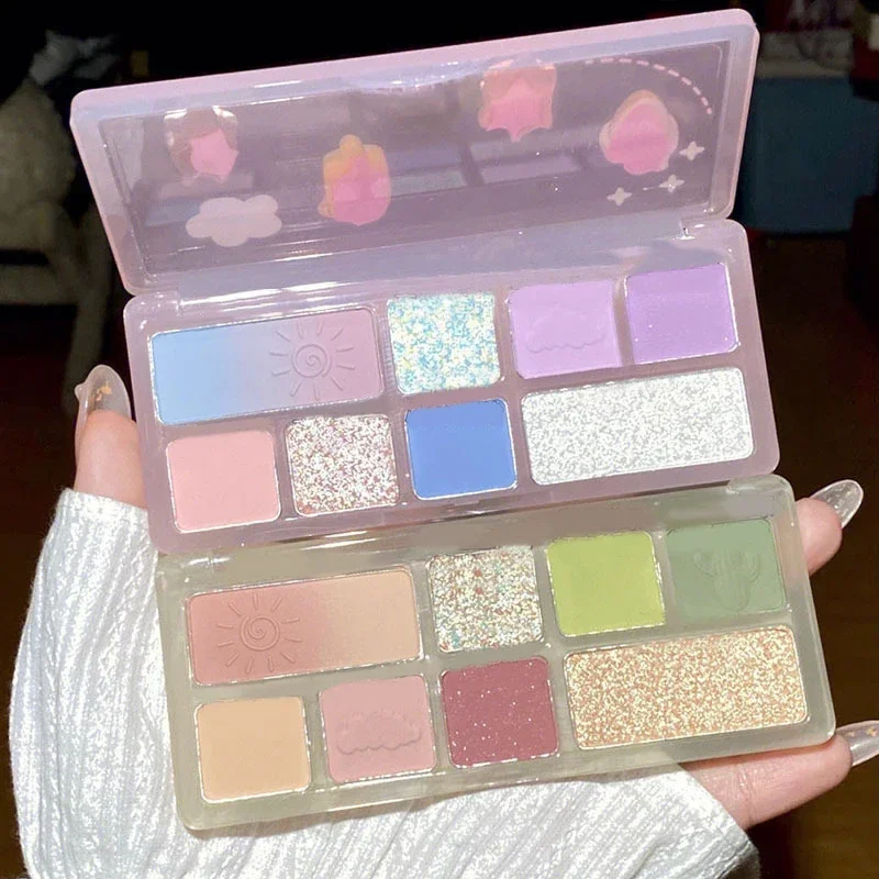 8 สีแบบพกพาเงาติดทนนานอายแชโดว์ธรรมชาติ Palette Pearly Matte สีม่วงสีอายแชโดว์แต่งหน้าเครื่องสําอางค์ Eye Shadow