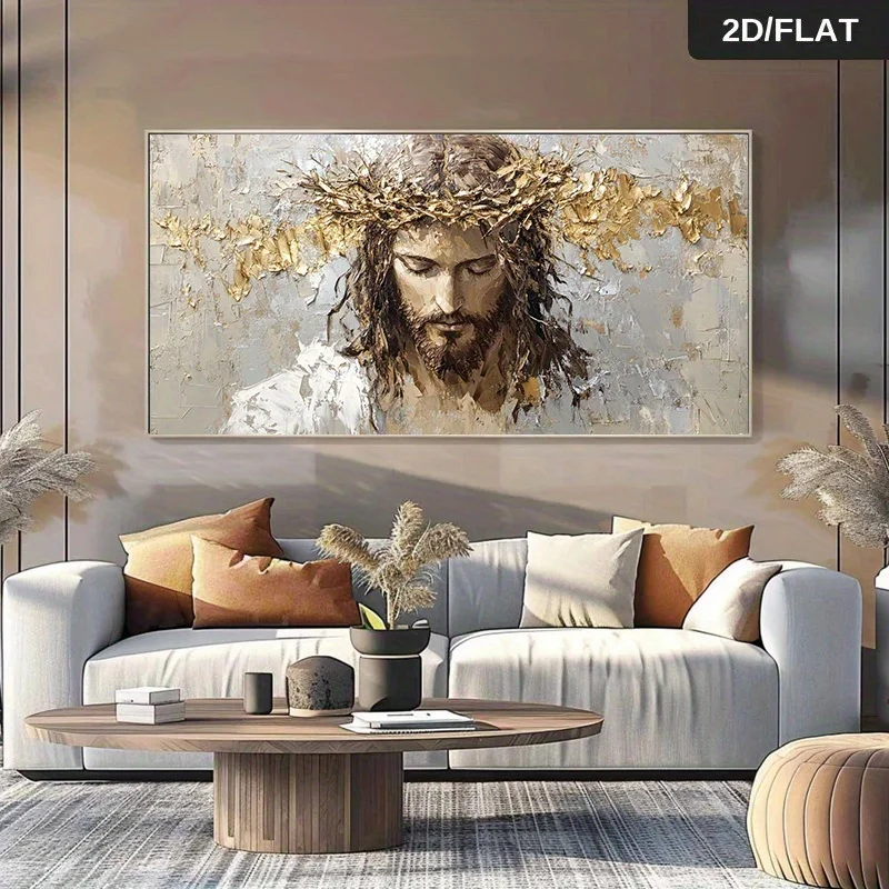 Modern Abstract Jesus Christ Crown of Thorns Canvas Painting -  Religious Wall Art Poster - Minimalist Jesus Portrait for Living