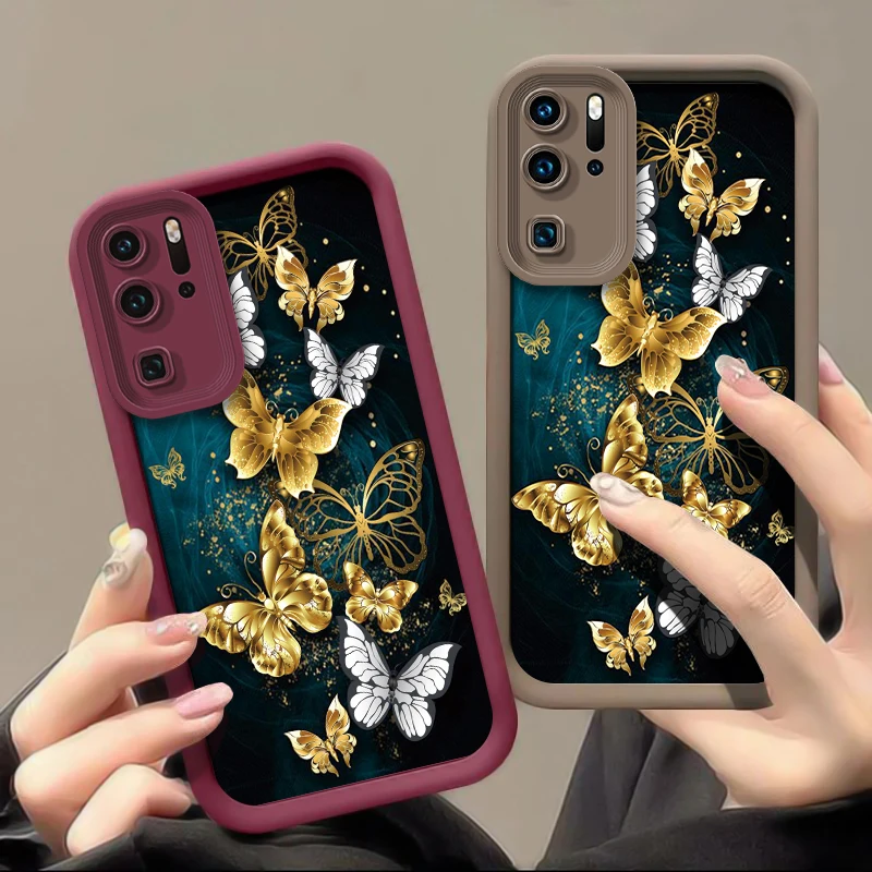 Bright Gold Butterfly Phone Case For Huawei Y9 2019 Y9S Y9 Prime Enjoy 50 Silicone Soft Camera Lens Protection Shockproof Cover