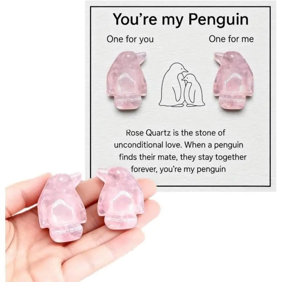 1/5/10/20/50/100pcs Cute Rose Quartz Penguin Crystal Gifts for Women, Anxiety Relief Worry Stones for Stress & Anxiety, Crystal