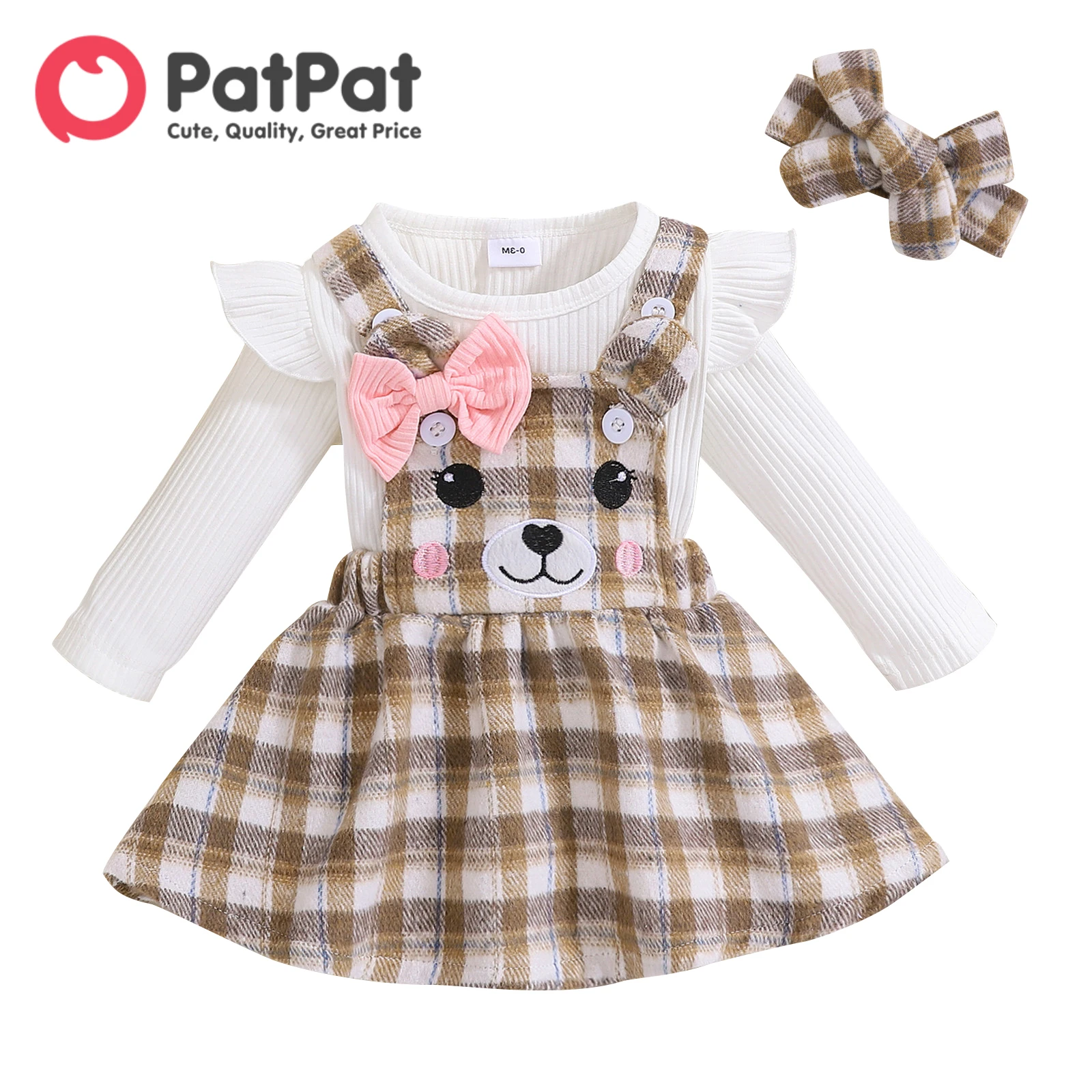 PatPat Dress Baby Girl Clothes New Born Infant Party Dresses Newborn 3pcs 95% Cotton Rib Knit Romper Cartoon Overall Set