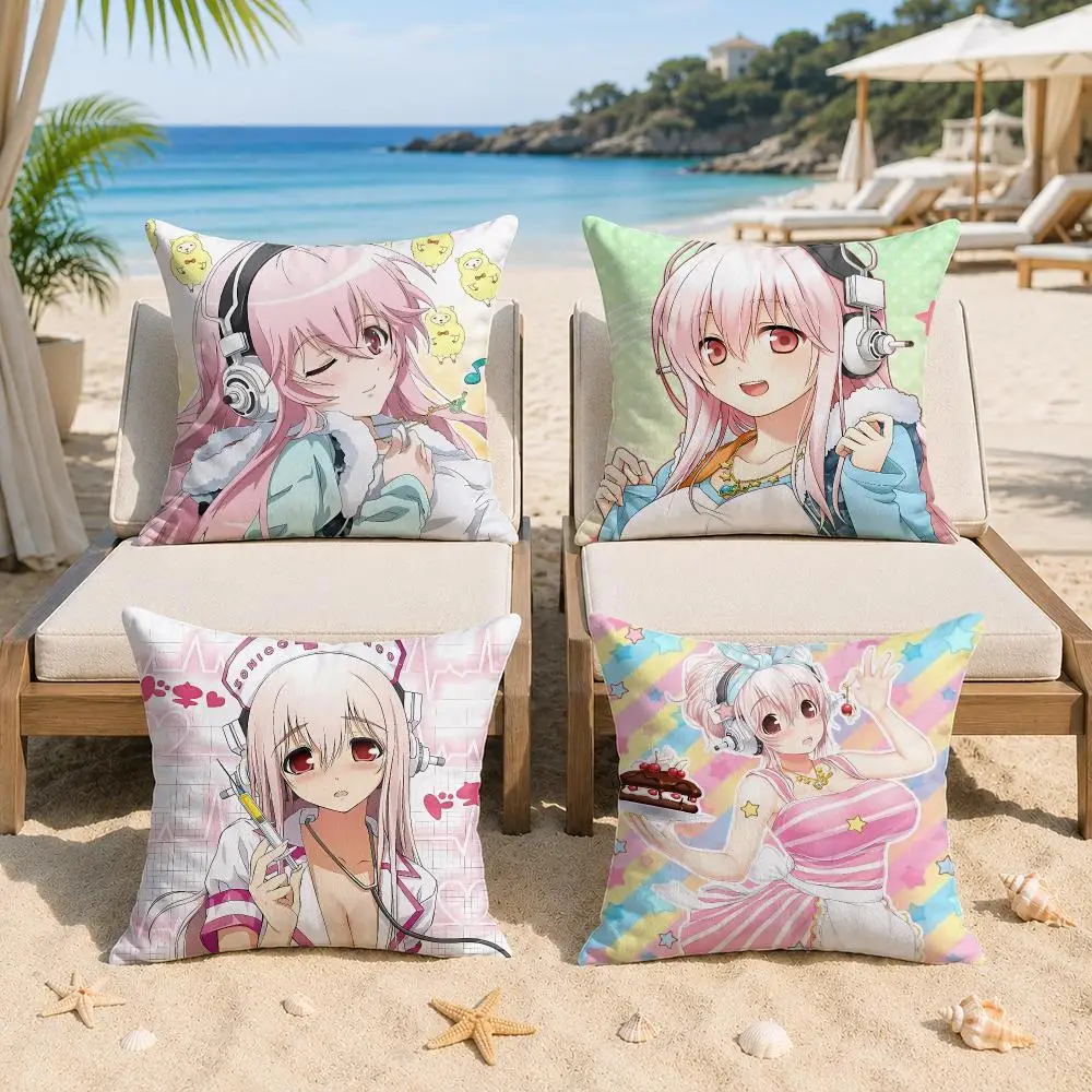 S-SUPER SONICO CUTE Cartoon Cushion Cover Silky Short Plush Invisible Zipper Dustproof Sofa Pillow Case For Home Decor
