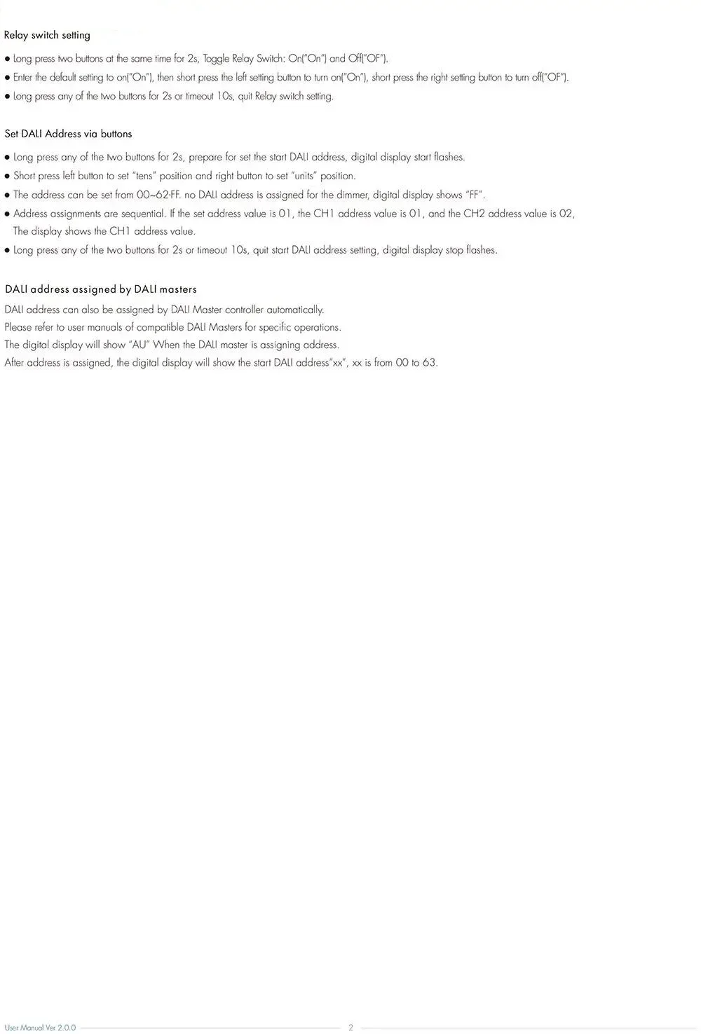 Skydance DH DALI AC Switch Controller 2 DALI Endereço DT7 Lâmpadas de luz halógena incandescentes tradicionais