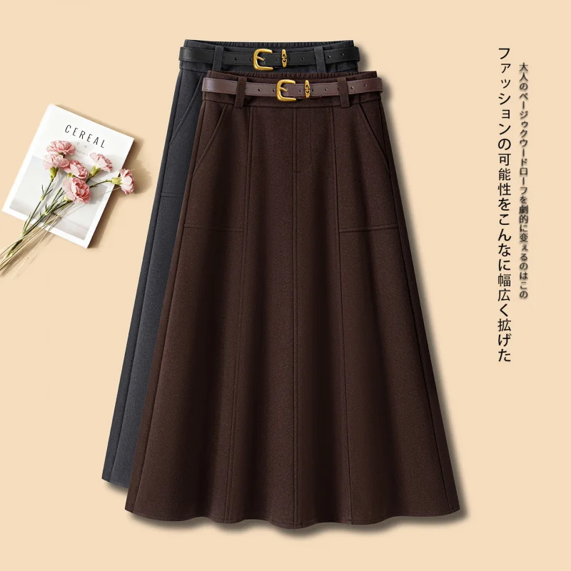 

Fuzzy Woolen Midi Skirt for Women, Loose A-Line Skirt, Petite Thickened Flared Skirt