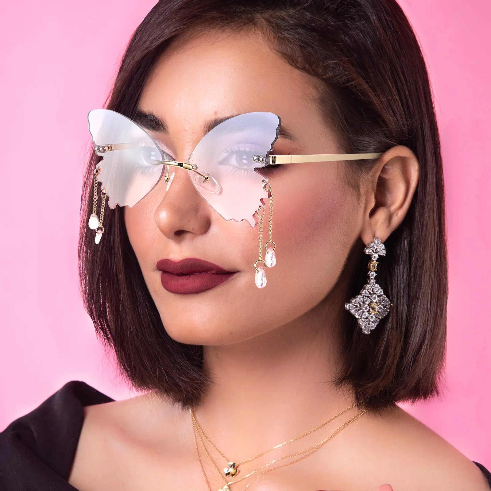 

1 Pair Butterfly Rimless Sunglasses Trendy Fashionable Oversized Cool Glasses For Women Men Beach Party Disco 90S Style Fun Uv