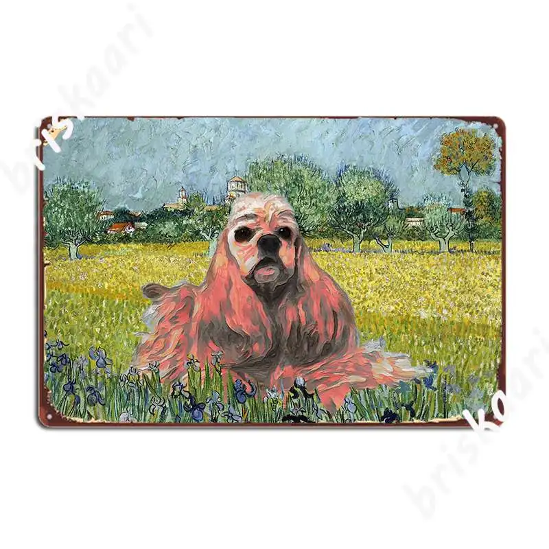 American Cocker Spaniel View Of Arles With Irises Van Gogh Metal Sign Personalized Garage Club Wall Cave Wall Plaque