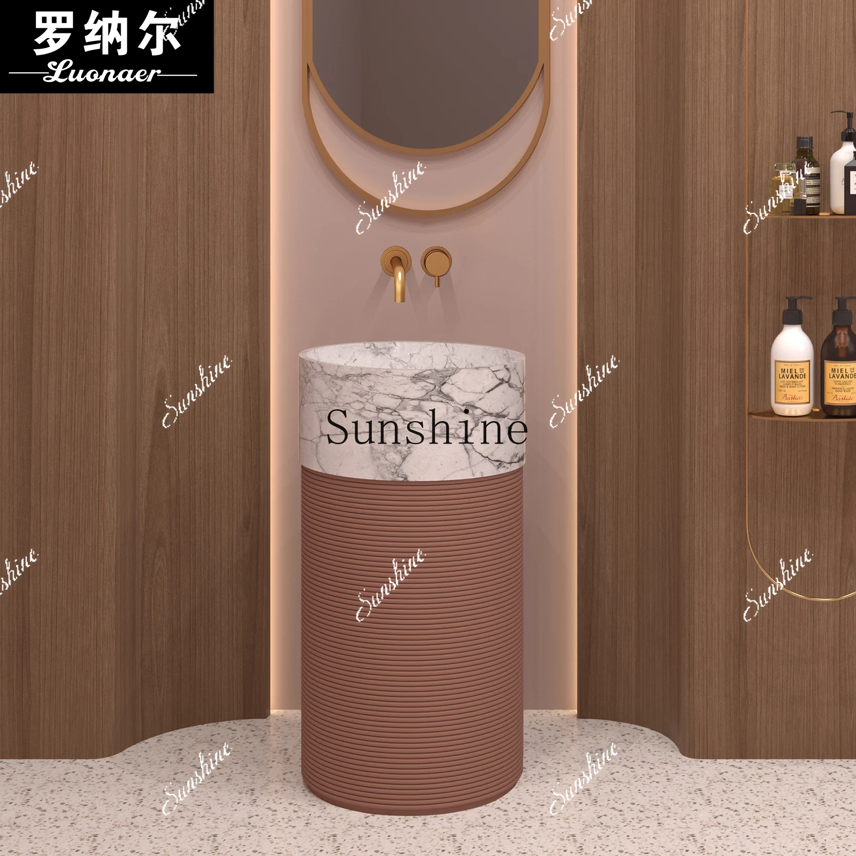 

WChinese retro style creative wash basin integrated floor-standing art design round high-end column