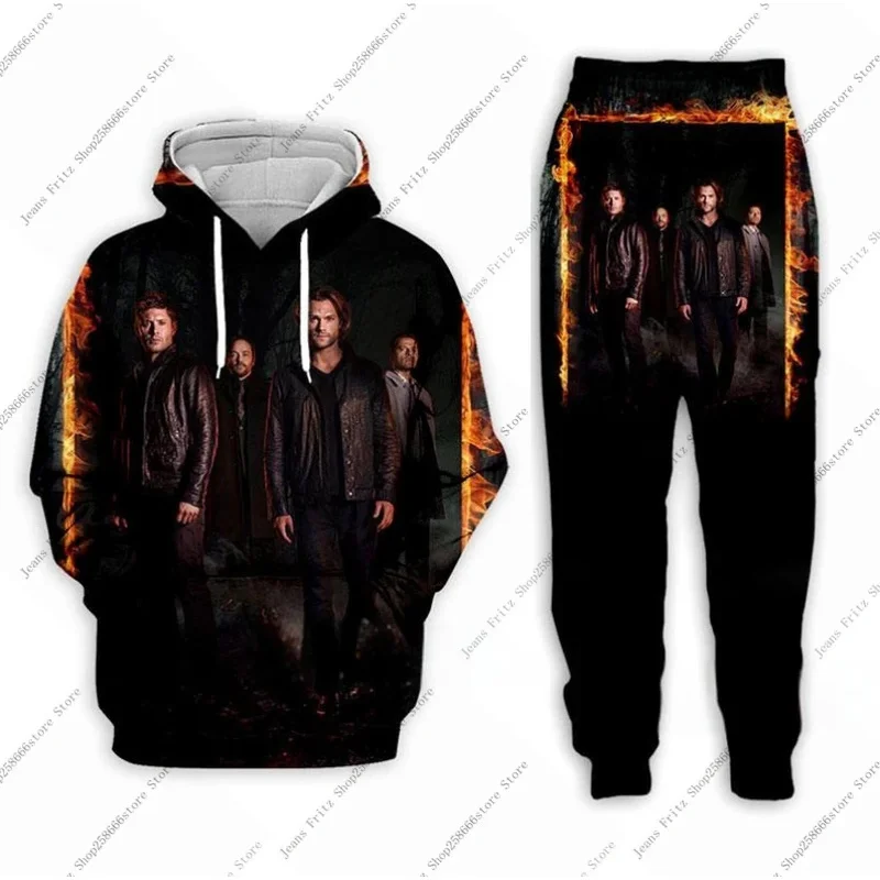 Supernatural 2Pcs Set 3D Print Hoodie Sweatshirt Men's Tracksuit 2 Piece Set Sportwear Men Women Unisex Clothing Kids Sets