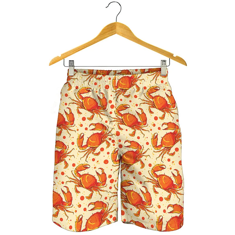 Cartoon Crab 3D Printed Beach Shorts Men Animal Pattern Surf Board Shorts Summer Swimming Trunks Quick Dry Oversized Ice Shorts