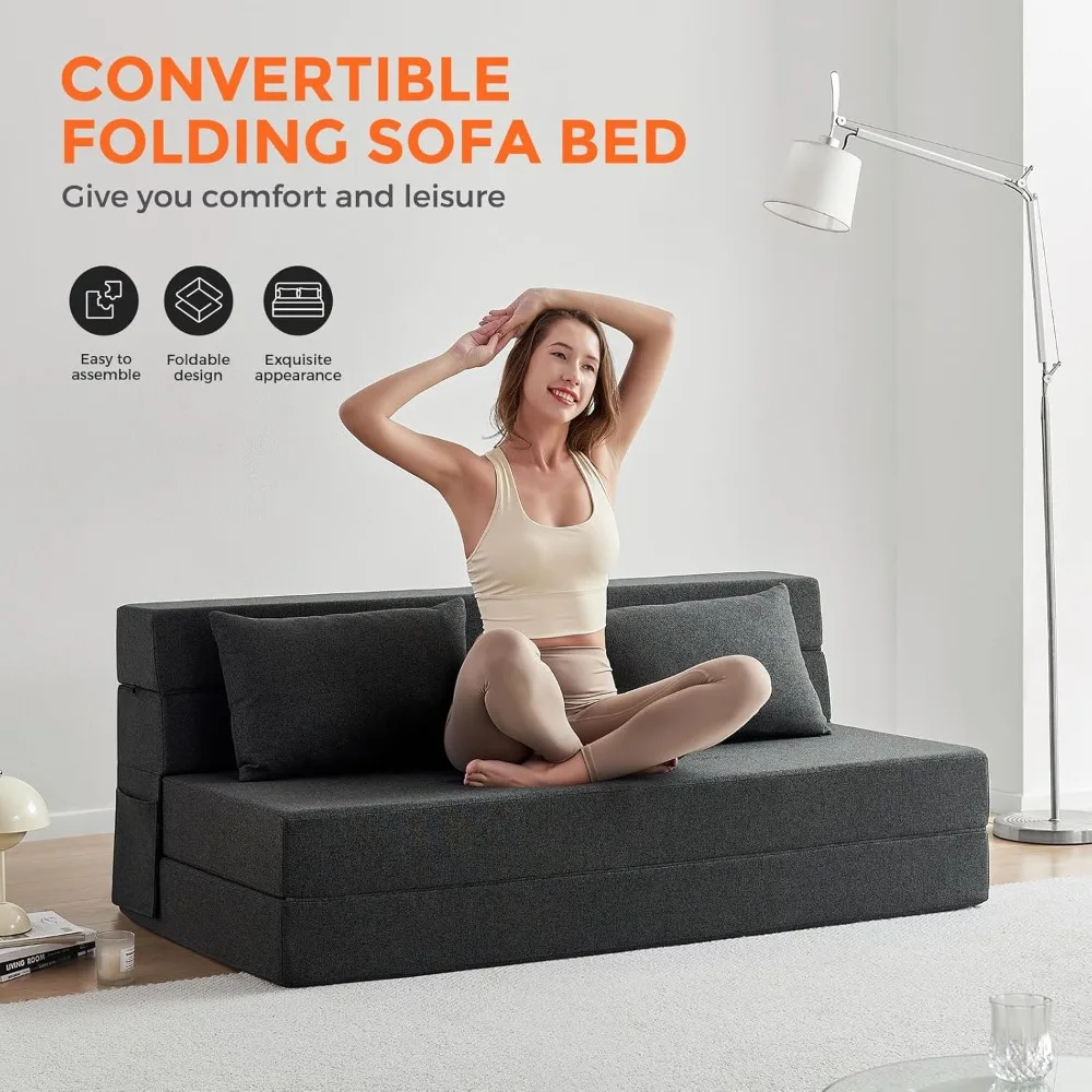 Sofá-cama queen portátil para rvs, sofá futon com colchão de espuma, cama dobrável para convidados, móveis confortáveis para sala de estar