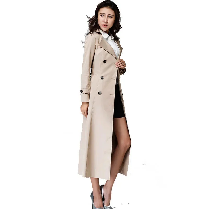 Fashion X-Long Casual Trench Coat For Women Solid Color Lapel Double Breasted Loose Fashion Long Windbreaker 2025 Spring New