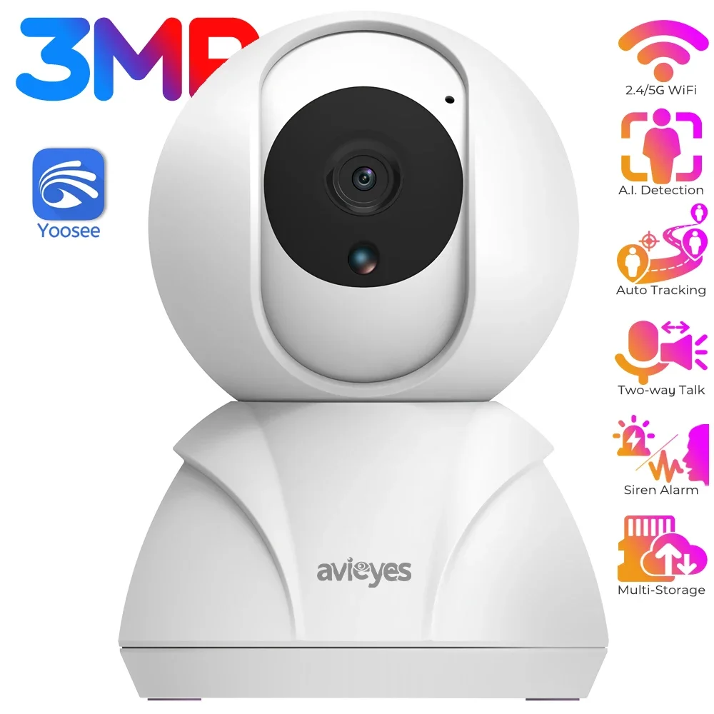 

3MP IP Camera Indoor Auto Tracking Wifi PTZ Camera 1080P Two-way Talk Home Security SD Card /Cloud Storage CCTV Surveillance Cam