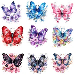 25cm Colorful Flower Butterfly Iron-On Transfers Sticker For T-Shirts DIY Washable Heat Transfer Patch For Clothes Stickers