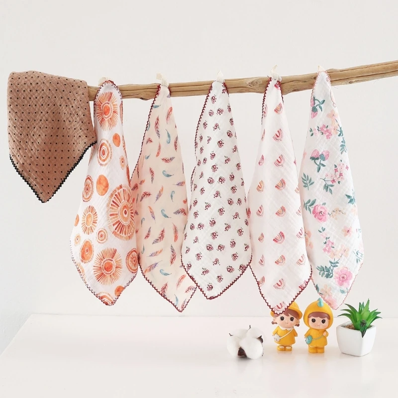 1Pc Floral Cotton Muslin Baby Towels Absorbent Gauze Baby Face Cloth Newborn Feeding Burp Cloths Saliva Towel Handkerchief 25*25