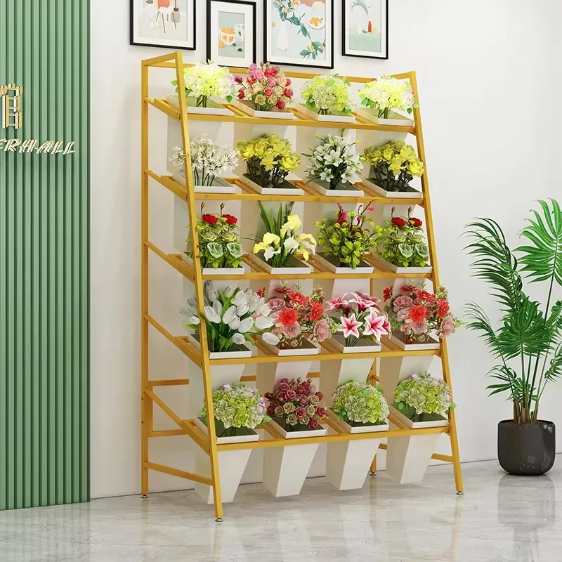 for Flower Display Stand Iron Trapezoidal Multi-tiered Flower Stand Flower Bucket Storage Stand for Floral Shop