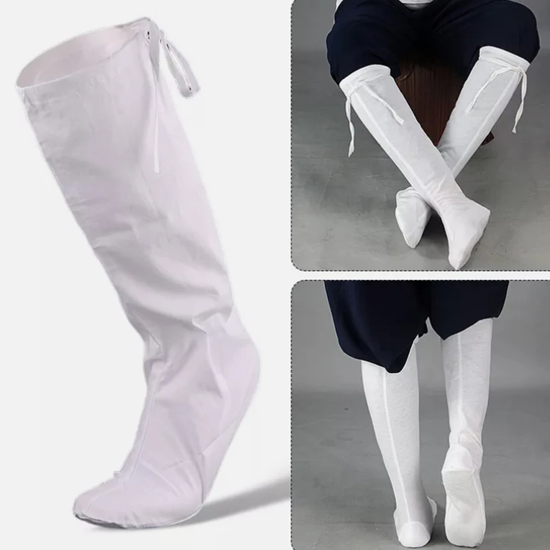 Bawełniane chińskie tradycyjne skarpetki Hanfu Kung Fu białe skarpetki Wudang Taichi Anime do odgrywania ról przebranie na karnawał dodatki odzieżowe