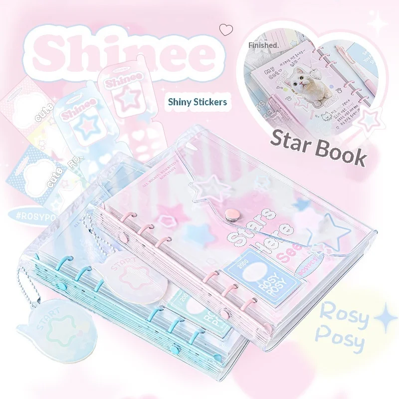 

Rosy Posy Shinee Aesthetic Star Loose Leaf Notebook Full Color Inner Pages Special Shaped Cover Daily Journal Stationery